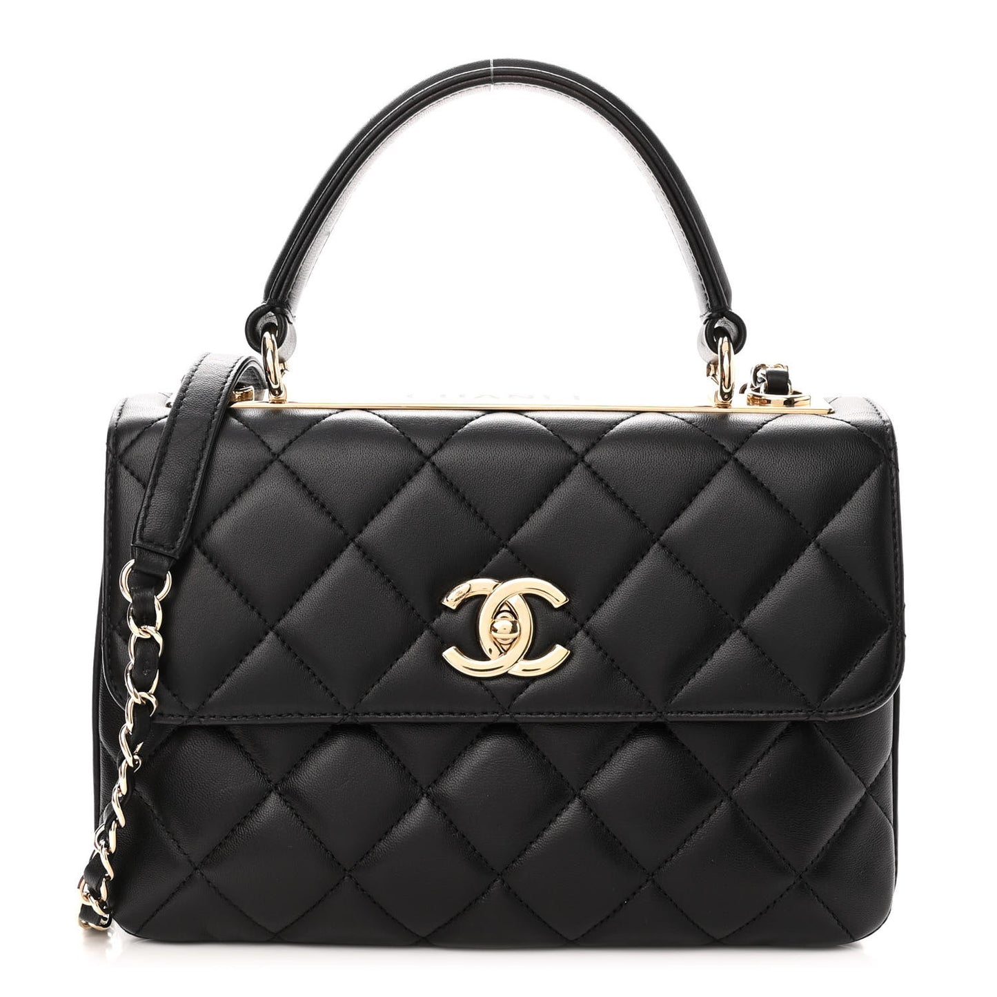 Lambskin Quilted Small Trendy CC Dual Handle Flap Bag Black