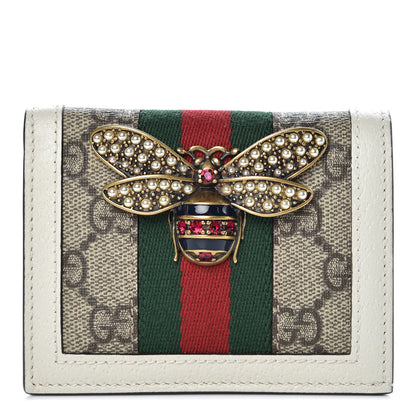 Gucci GG Supreme Monogram Web Queen Margaret Card Case Wallet Beige Mystic White 1 of 9