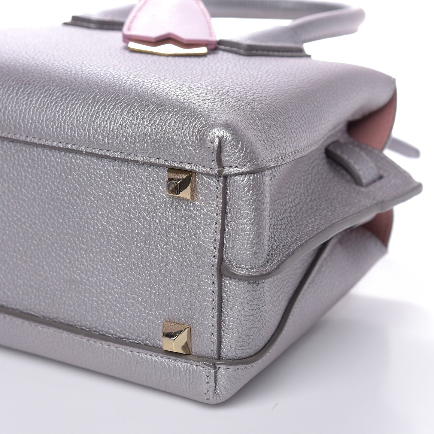 Metallic Grained Calfskin Mini Milla Tote Spike Silver