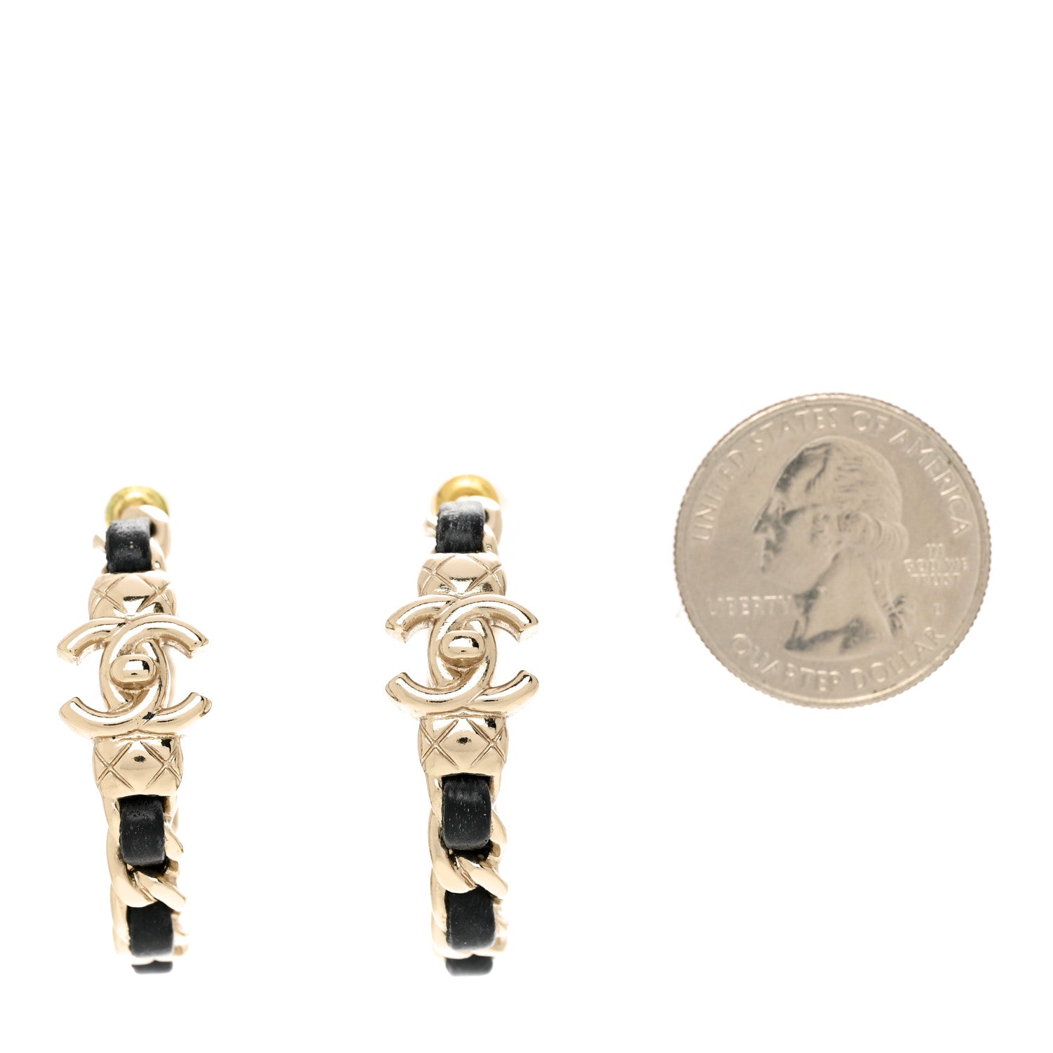 Chanel Metal Lambskin Quilted CC Turnlock Chain Hoop Earrings Gold Black 2 of 7