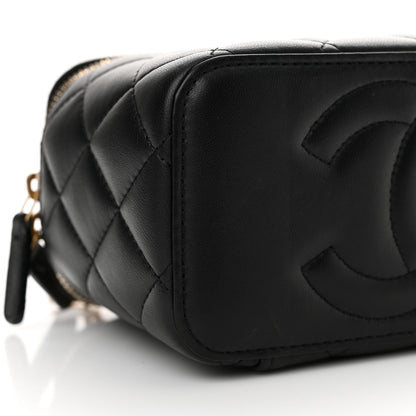 Chanel Lambskin Quilted Sweet Camellia Small Vanity Case With Chain Black 9 of 13