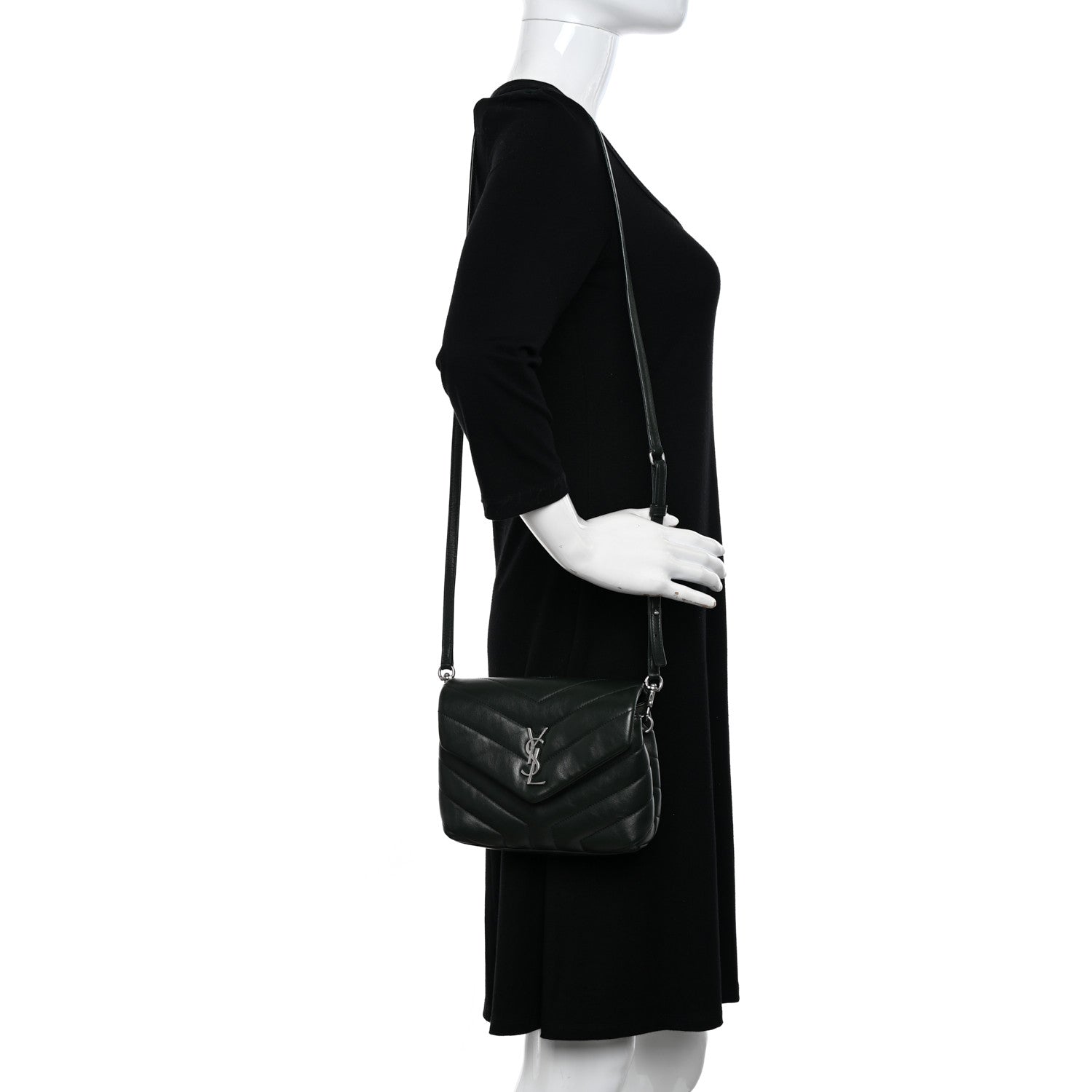 Saint Laurent Calfskin Y Quilted Monogram Toy Loulou Crossbody Bag Deep Green 2 of 13