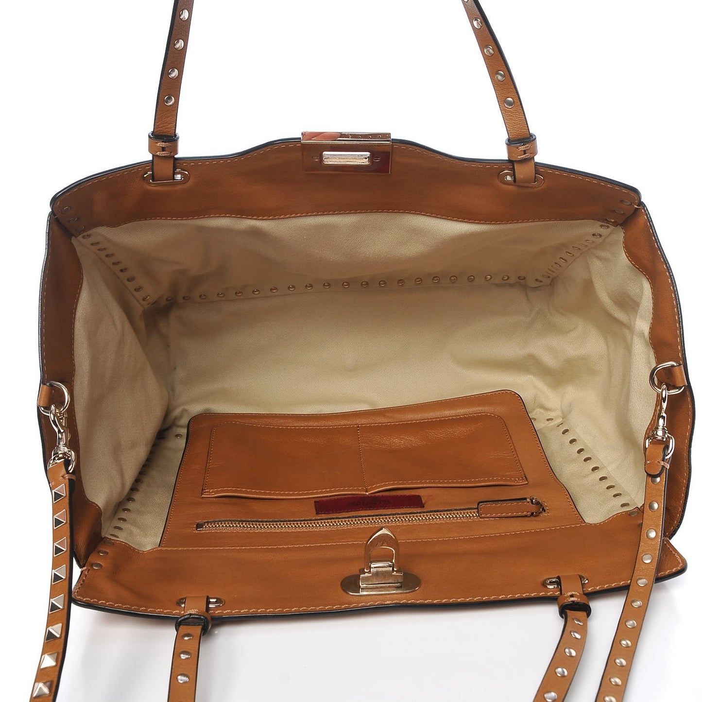 Vitello Medium Rockstud Tote Tan