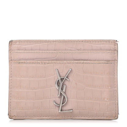 Saint Laurent Calfskin Crocodile Embossed Card Case Rose Antic 1 of 10