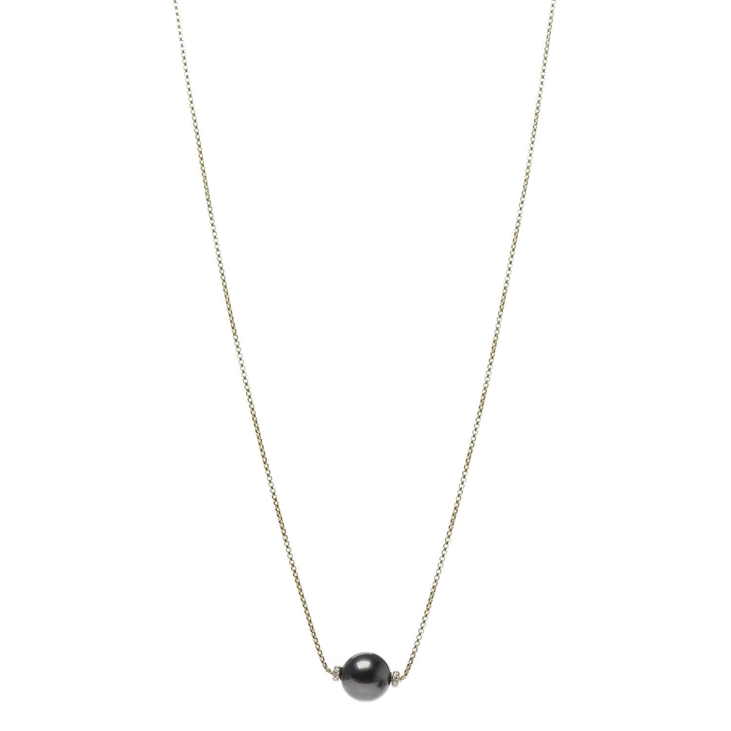 18K Yellow Gold Diamond Tahitian Pearl 12mm Solari Pendant Necklace