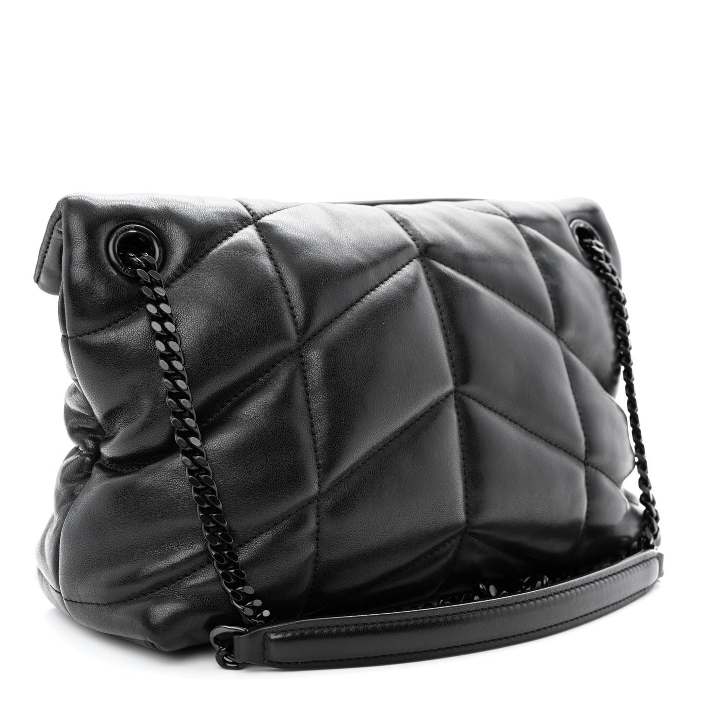 Lambskin Quilted Monogram Monochrome Small Loulou Puffer Chain Satchel Black