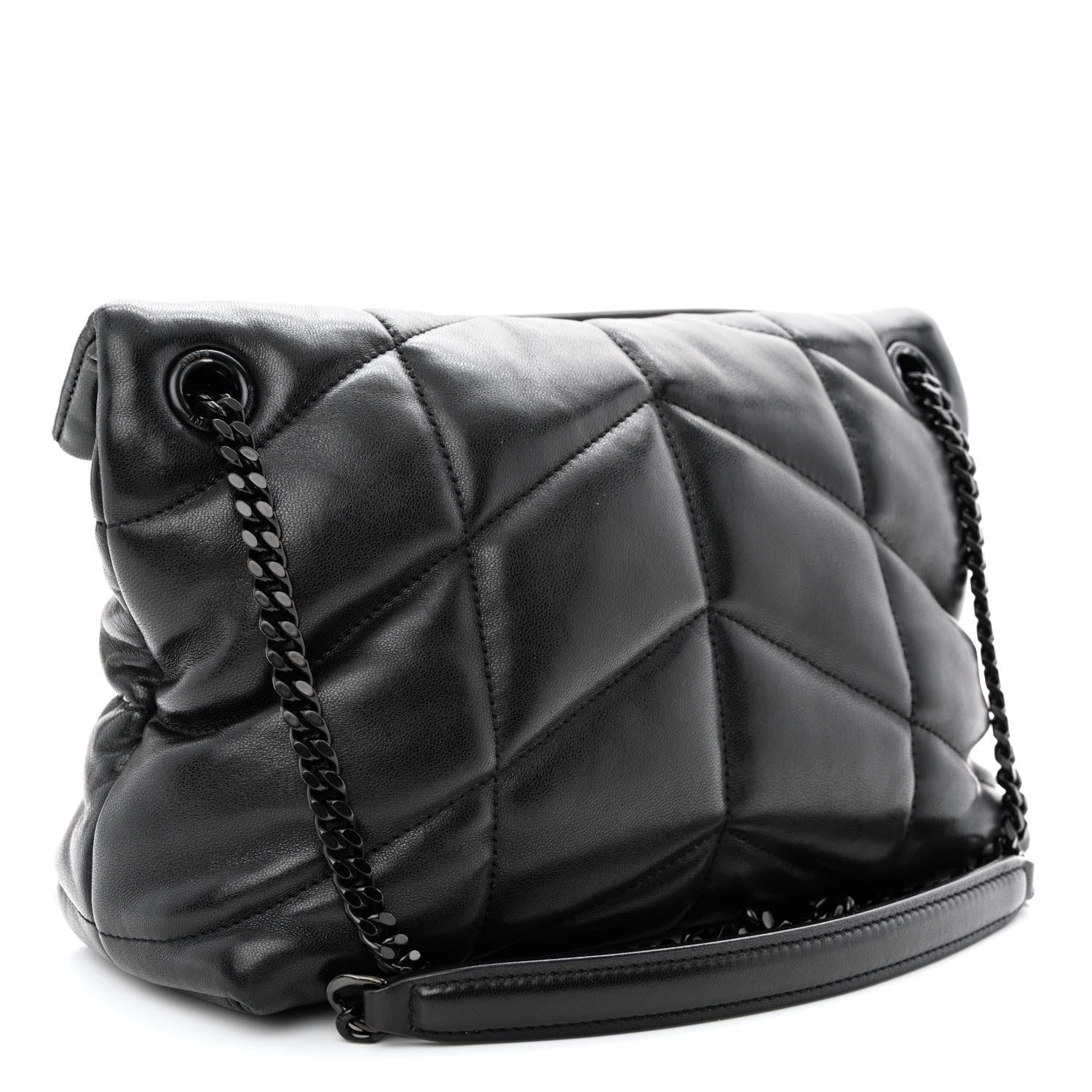 Saint Laurent Lambskin Quilted Monogram Monochrome Small Loulou Puffer Chain Satchel Black 3 of 10