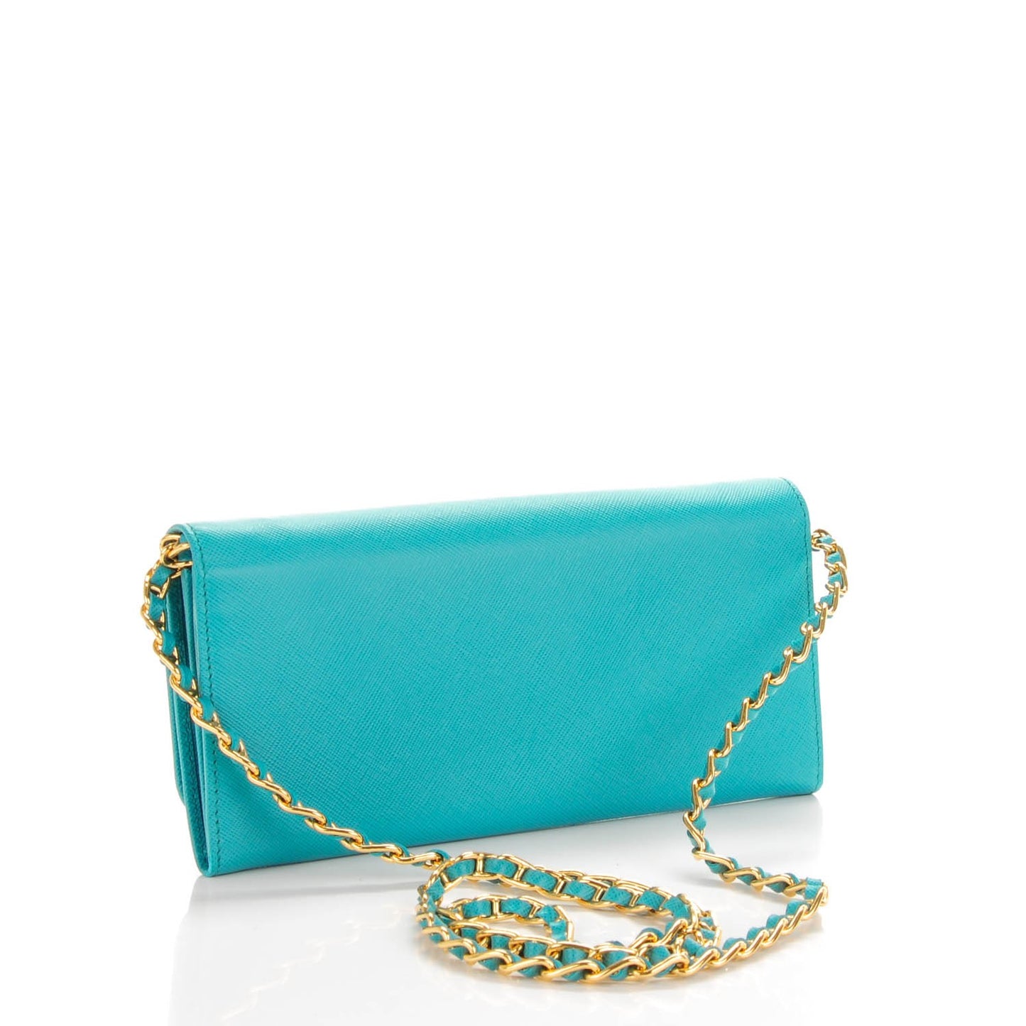 Saffiano Metal Oro Chain Wallet Turchese