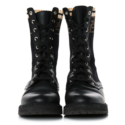 Fendi Calfskin Stretch Fabric Rockoko Biker Boots 38 Tobacco Black Marino 2 of 15