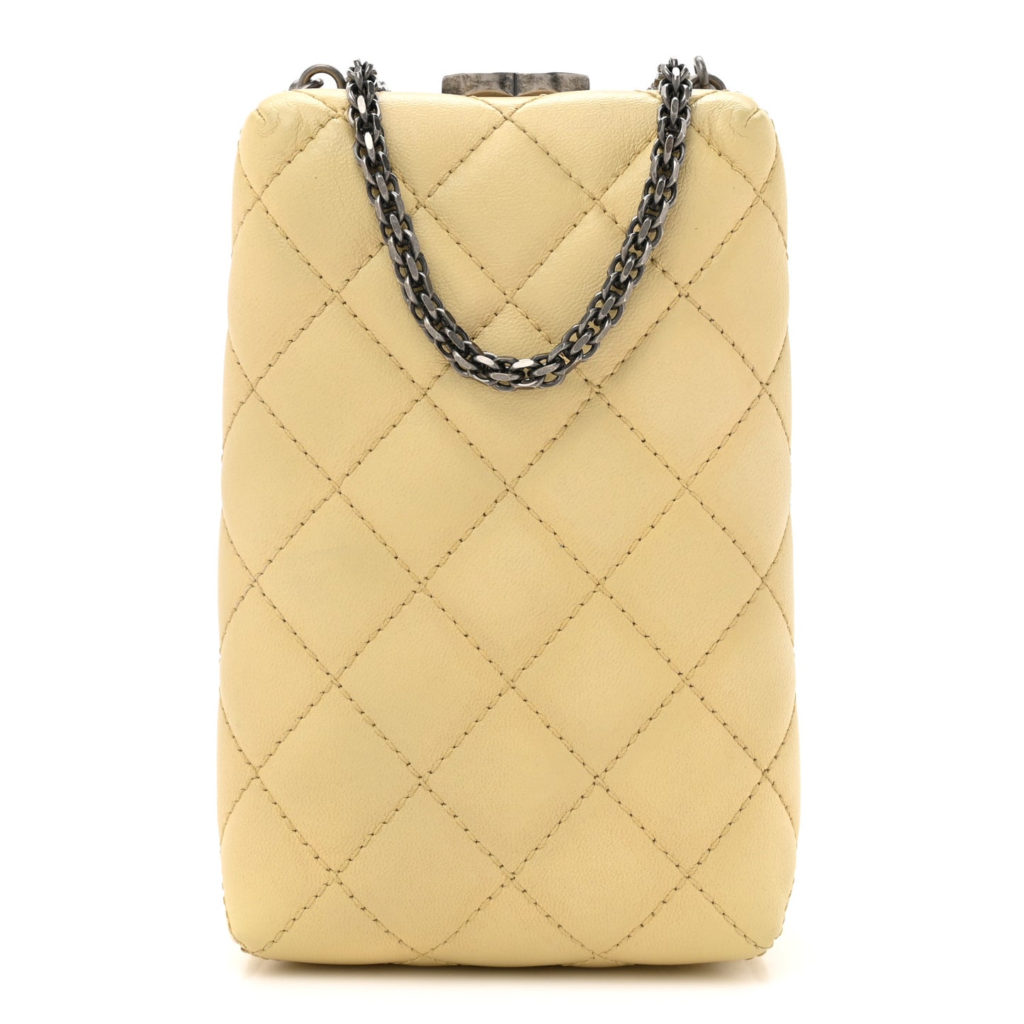 Lambskin Quilted Kisslock Crossbody Yellow