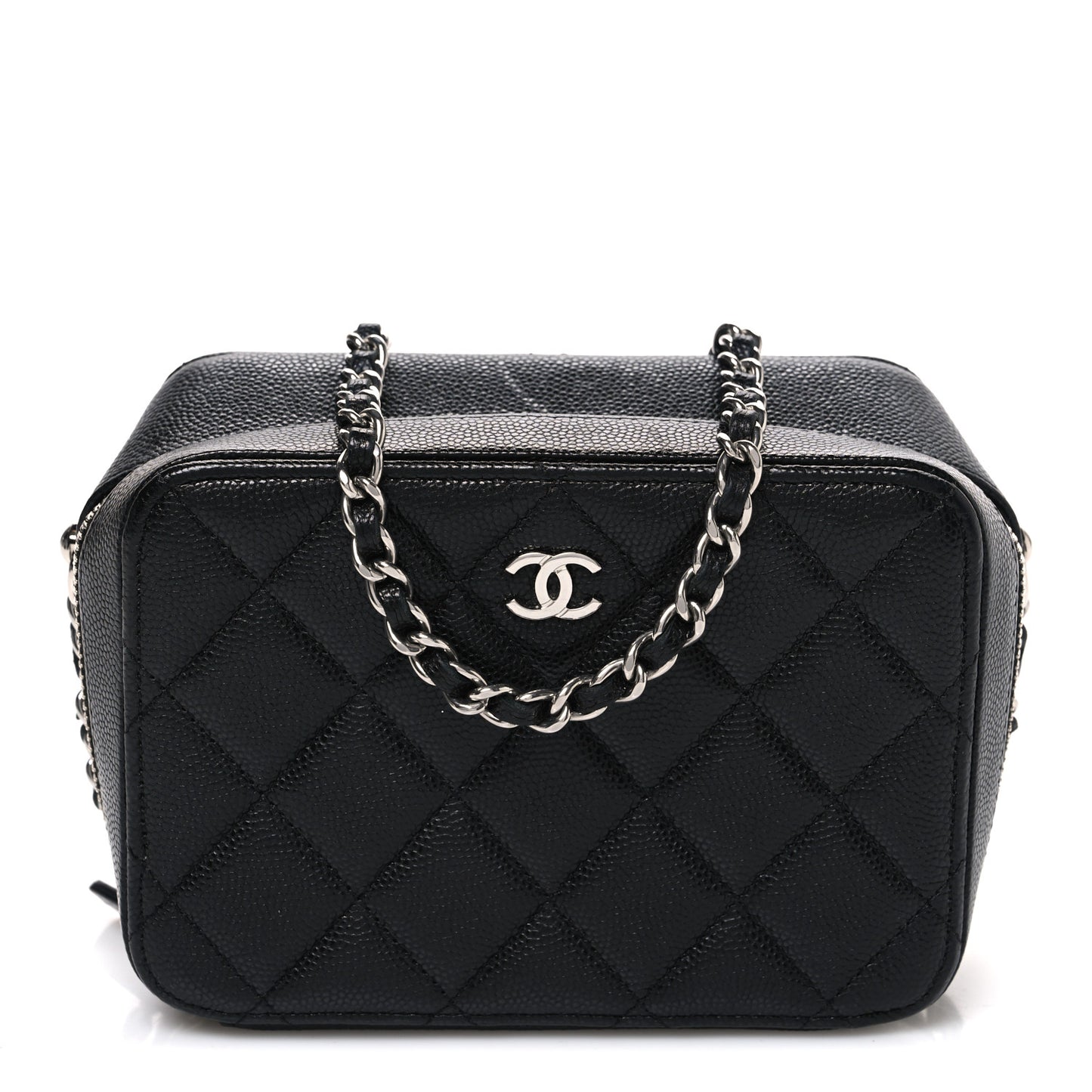Caviar Quilted CC Vanity Case With Chain Black