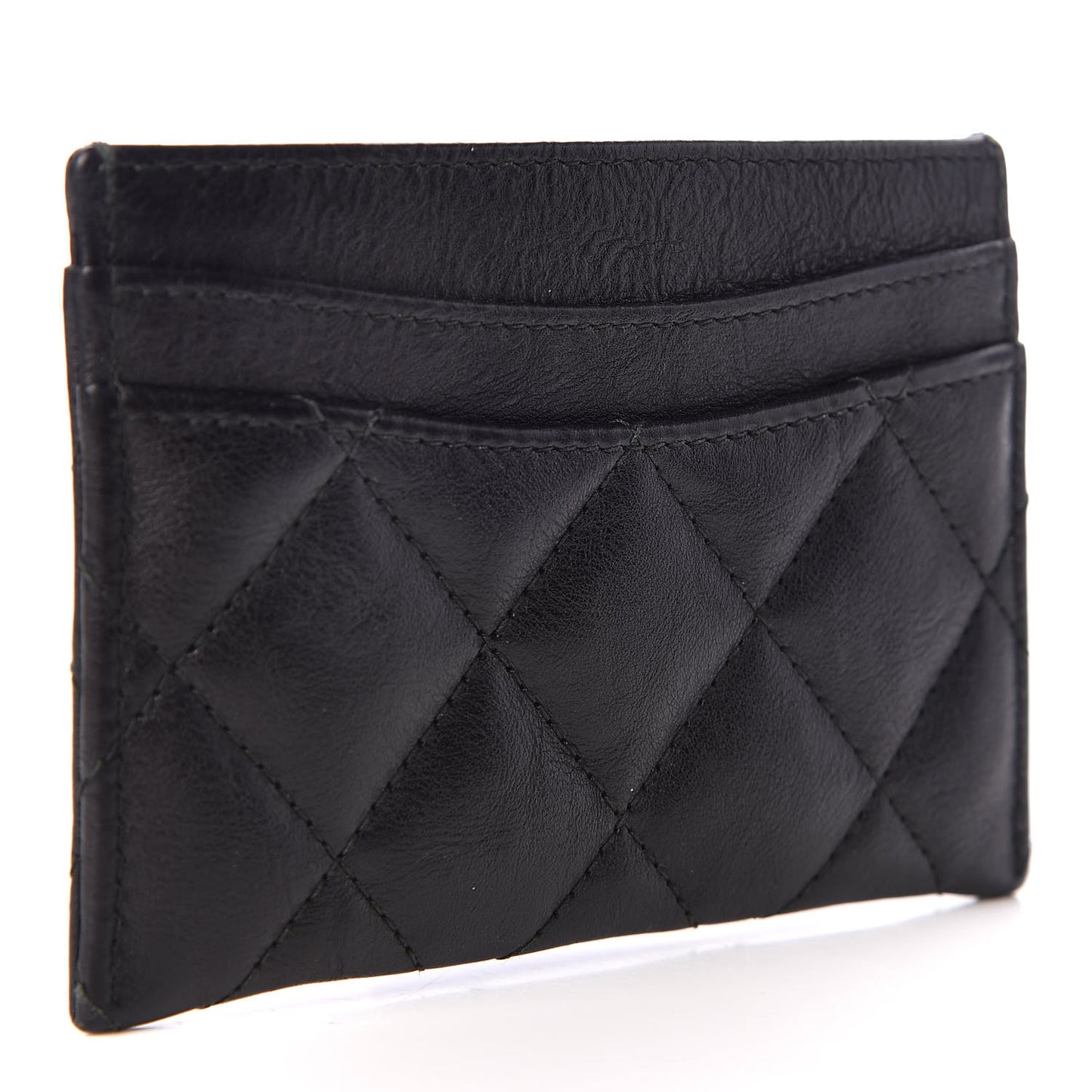 Crumpled Calfskin Quilted Card Holder So Black