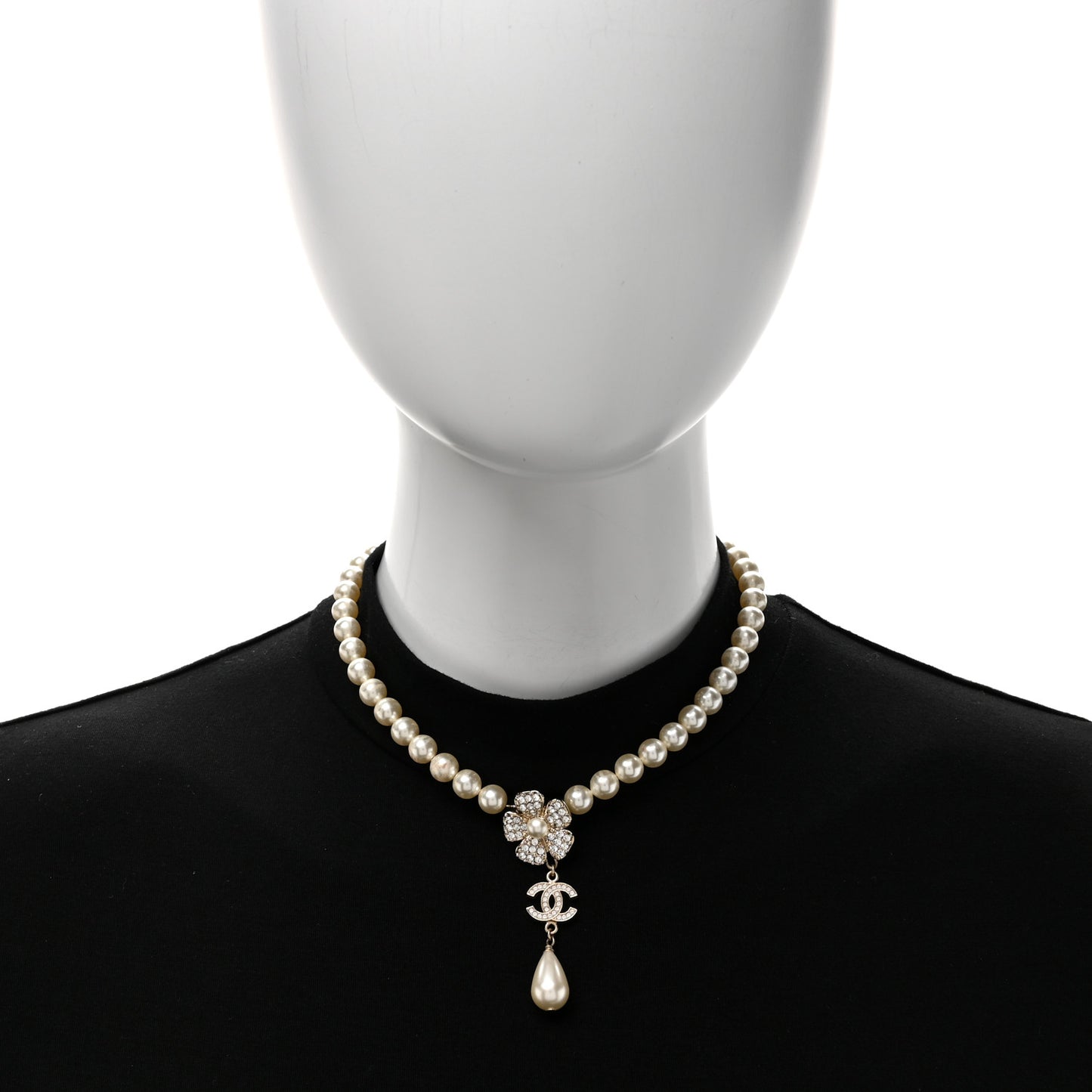 Pearl Crystal CC Camellia Choker Necklace Gold
