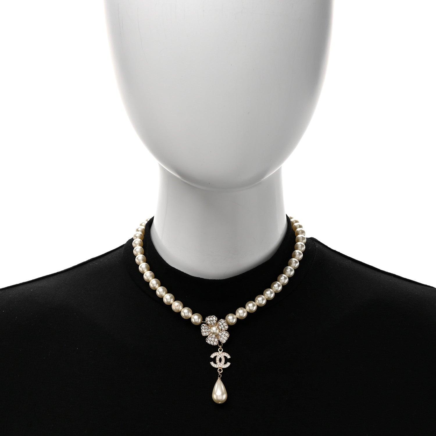 Chanel Pearl Crystal CC Camellia Choker Necklace Gold 2 of 5