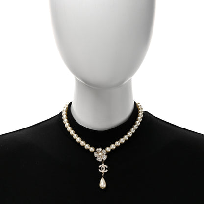 Chanel Pearl Crystal CC Camellia Choker Necklace Gold 2 of 5