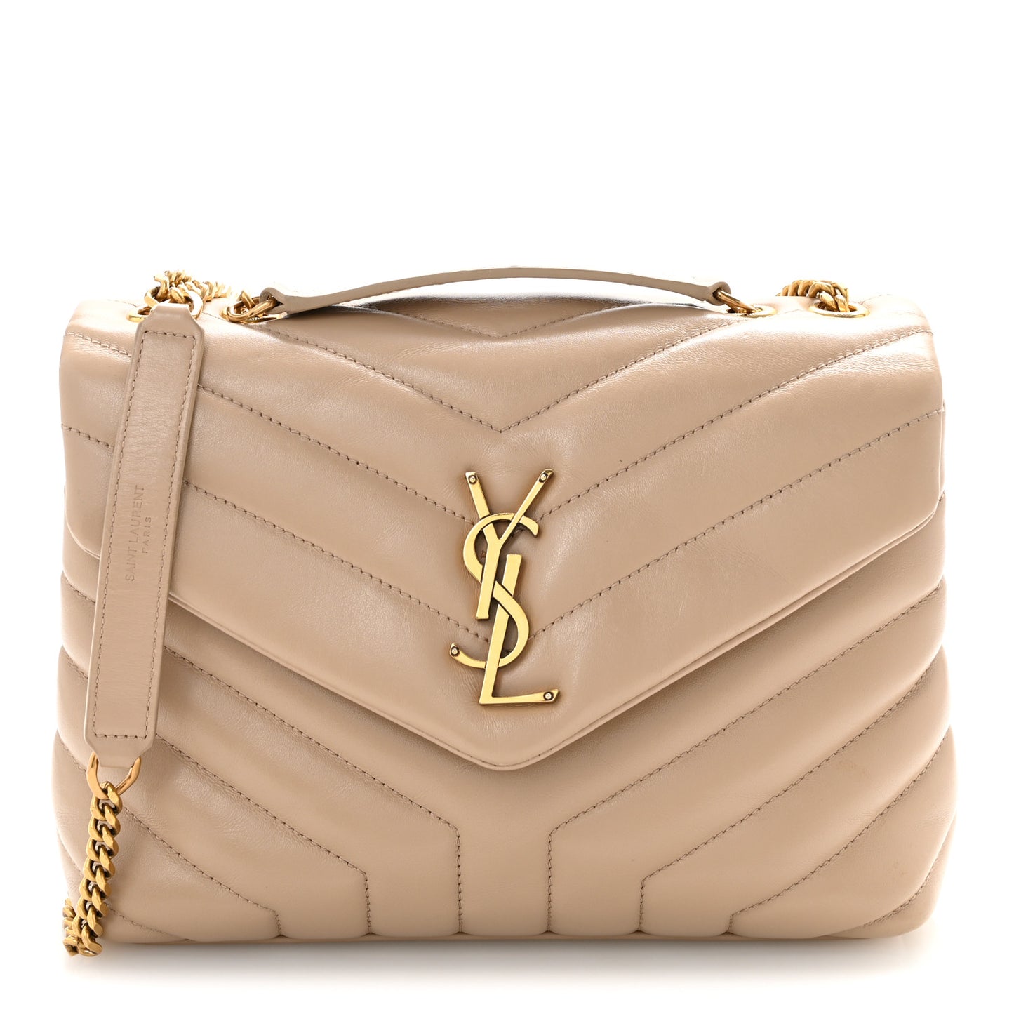 Calfskin Y Quilted Monogram Small Loulou Chain Satchel Dark Beige
