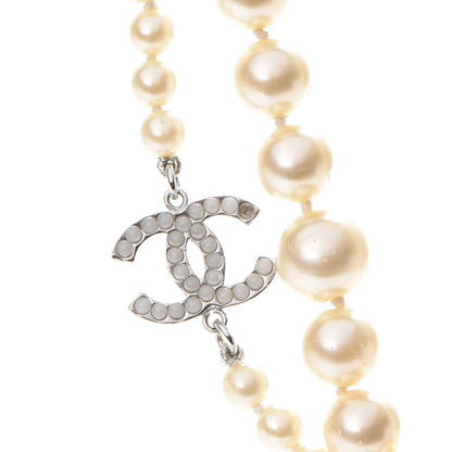 Chanel Graduated Pearl CC Long Necklace Silver 4 of 5