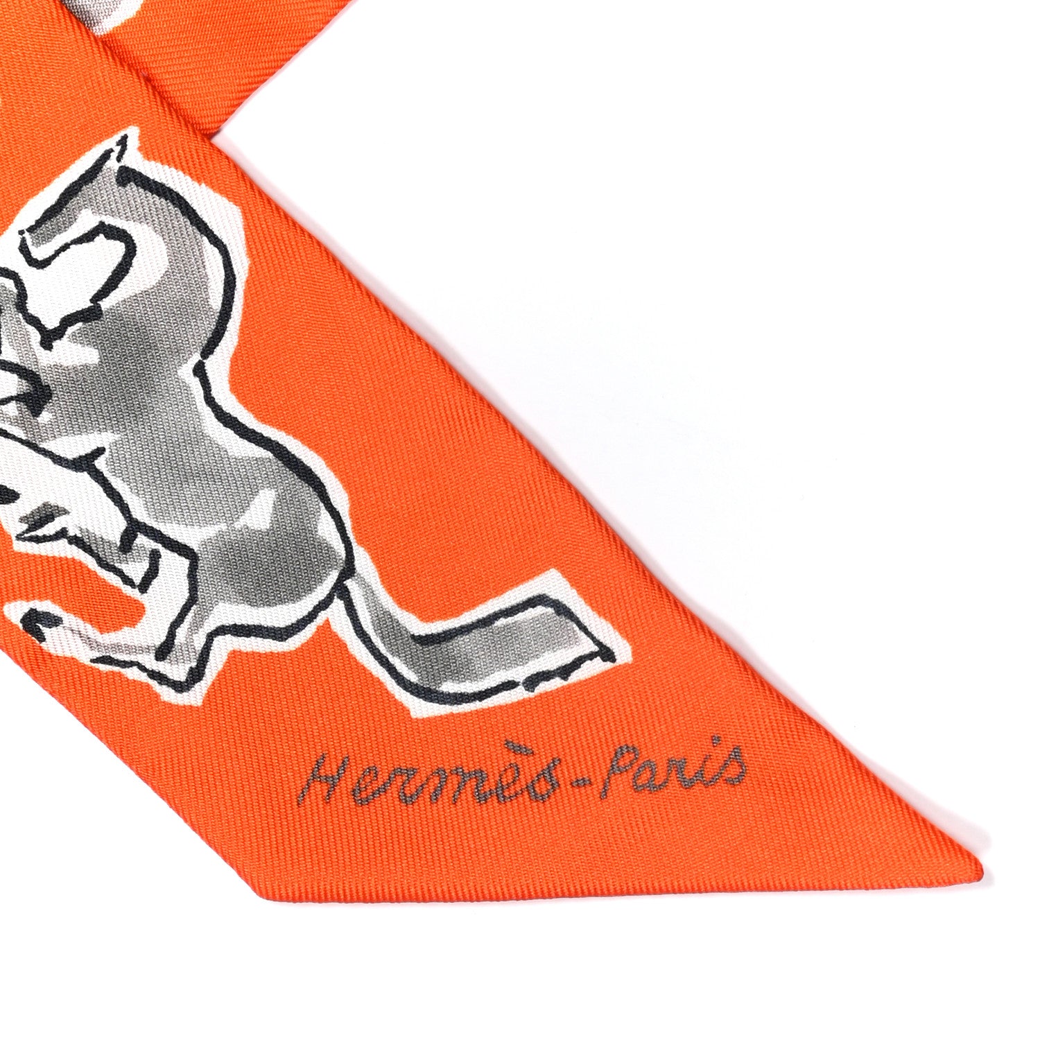 Hermes Silk Chevaux En Liberte Twilly Orange Gris Argent 3 of 5