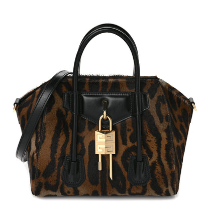 Givenchy Calf Hair Box Calfskin Leopard Print Mini Lock Antigona Shoulder Bag Black Brown 1 of 8