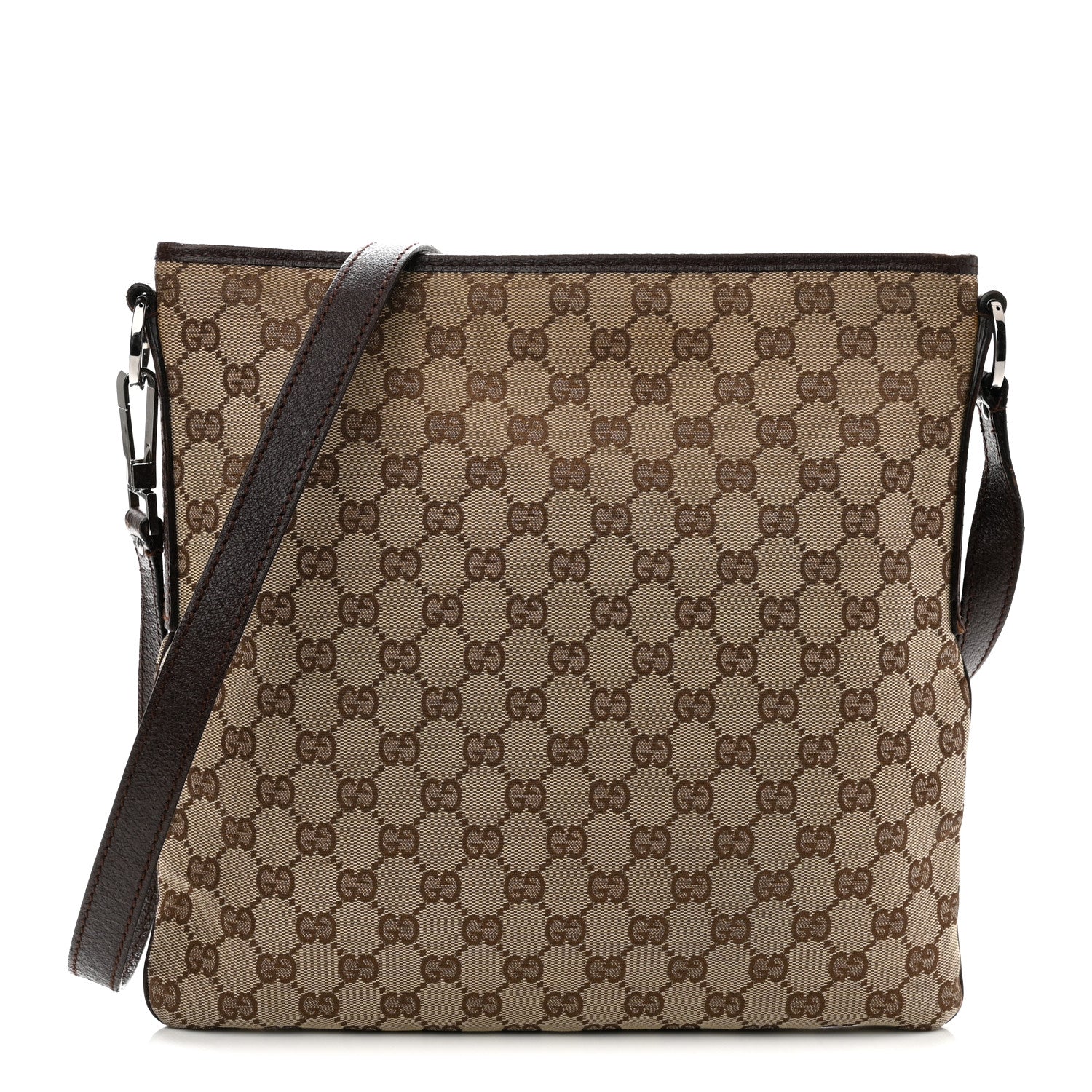 Gucci GG Supreme Monogram Medium Flat Messenger Bag Dark Brown 1 of 12