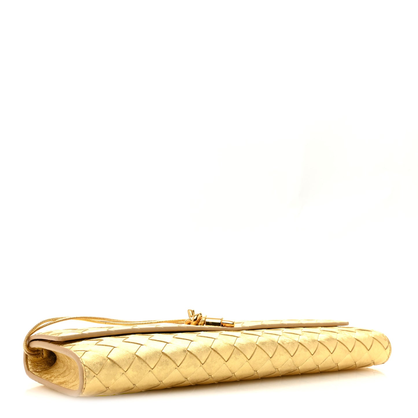 Metallic Satin Lambskin Intrecciato Long Andiamo Top Handle Clutch Gold