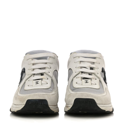 Chanel Calfskin Fabric Sneakers 37.5 White Silver Fluo Pink 2 of 18