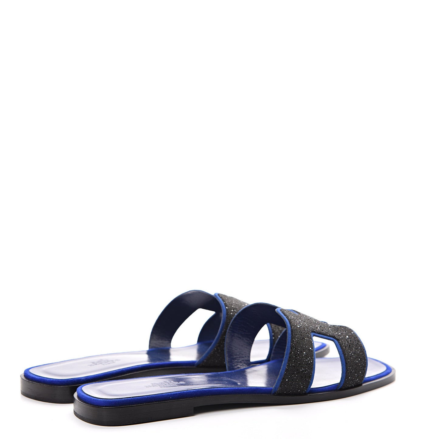 Suede Goatskin Crystal Powder Oran Sandals 40 Black Bleu Saphir