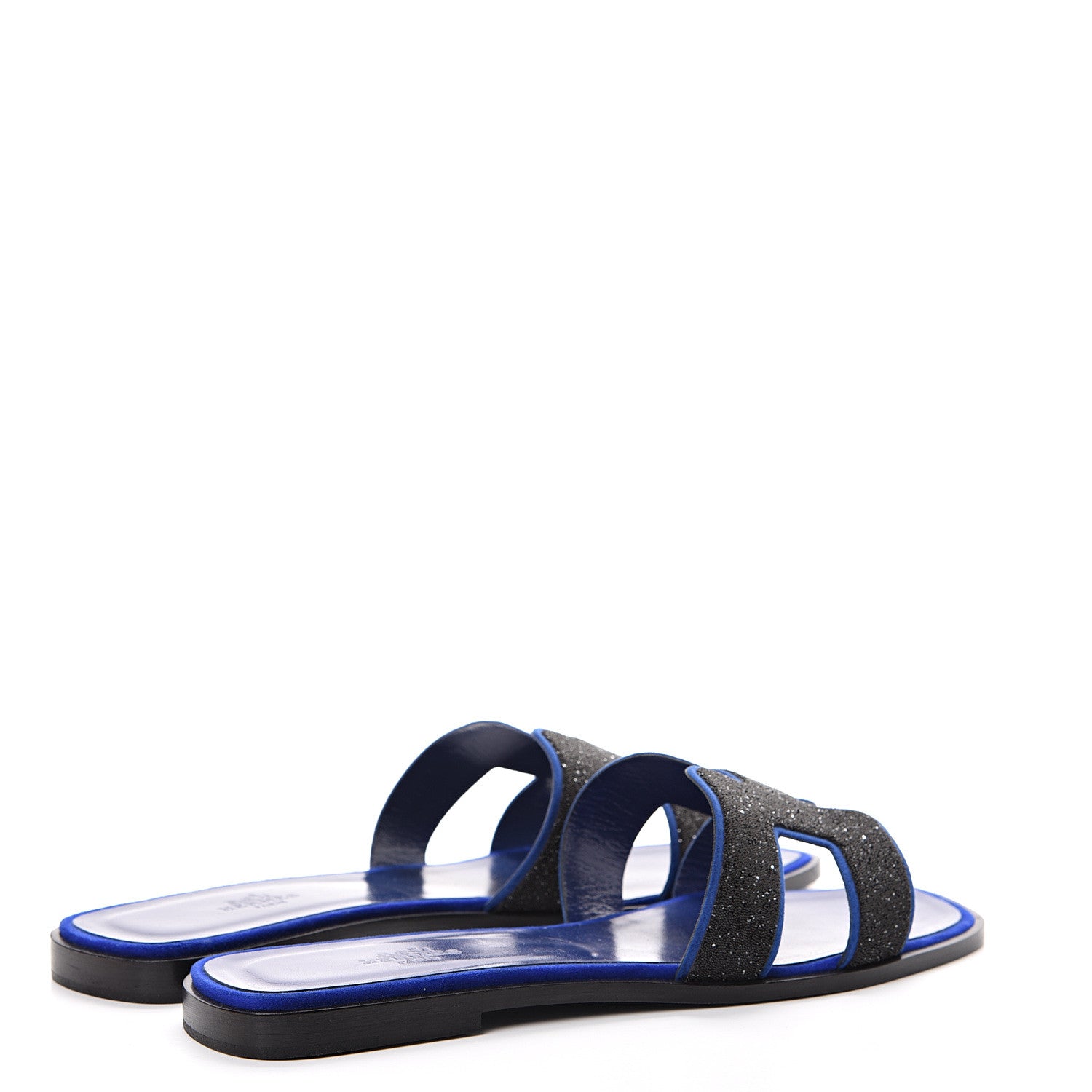 Hermes Suede Goatskin Crystal Powder Oran Sandals 40 Black Bleu Saphir 4 of 11