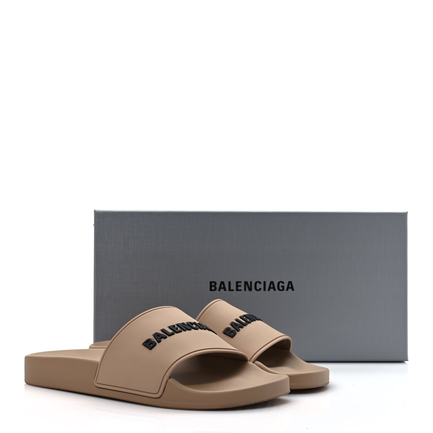 Balenciaga Rubber Logo Pool Slide Sandals 38 Beige Black 8 of 8