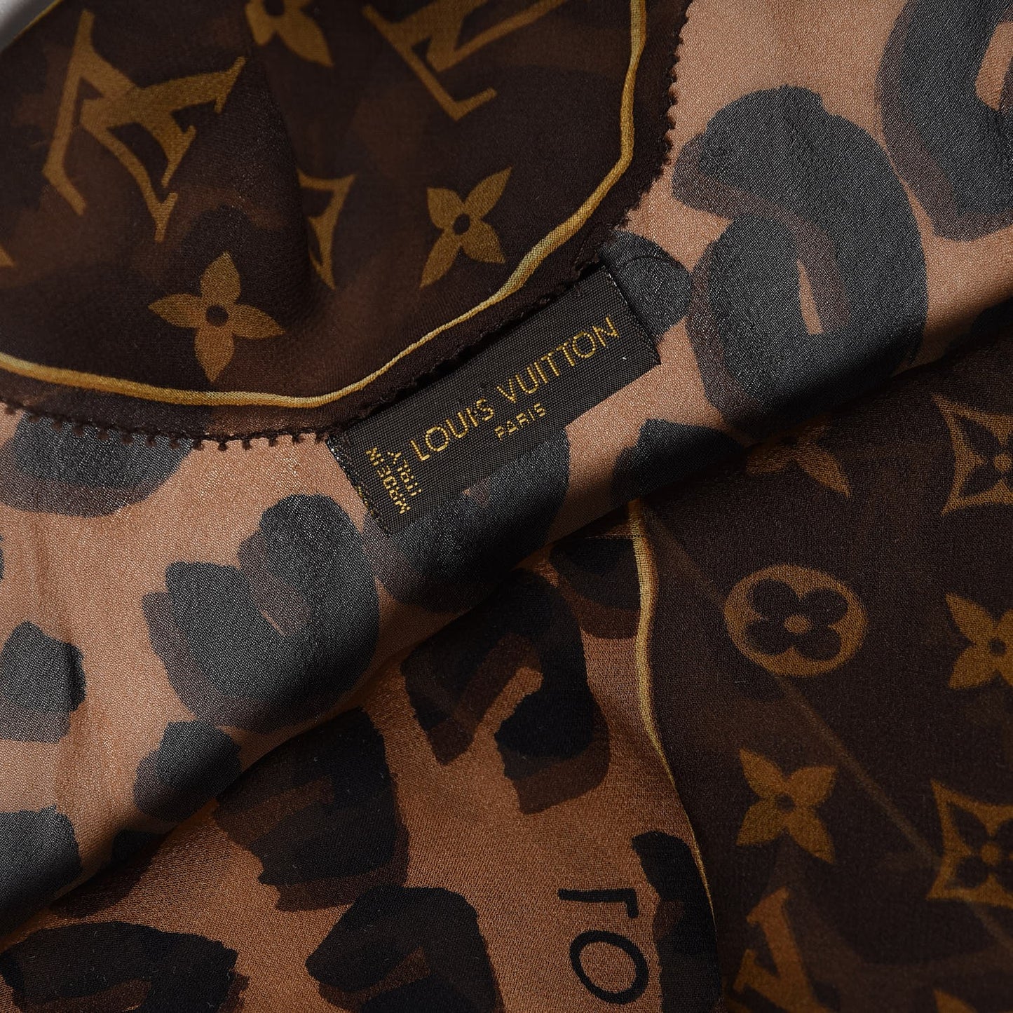 Silk Crepe Leopard Monogram Scarf