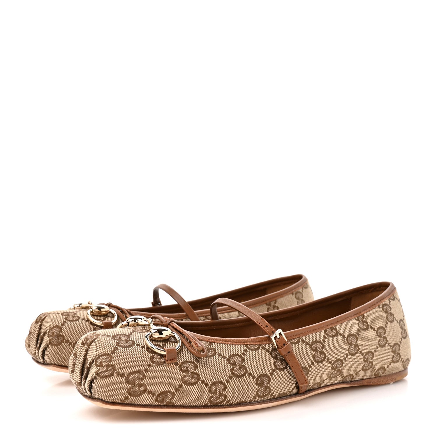 Gucci GG Monogram Horsebit Bow Ballet Flats 39.5 Beige Ebony Sundial 4 of 10