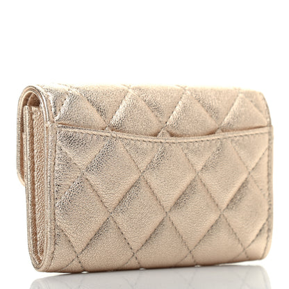 Chanel Metallic Lambskin Quilted Flap Card Holder Wallet Gold 2 of 6