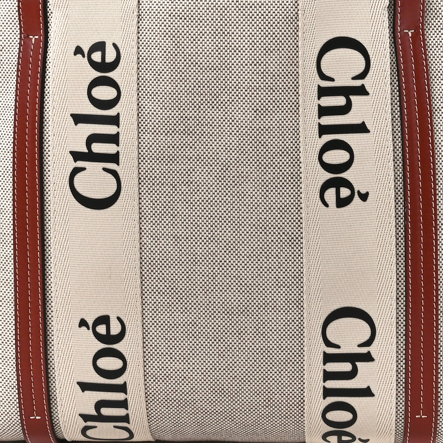 Chloe Cotton Calfskin Medium Woody Ribbon Tote White Brown 9 of 12