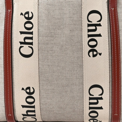 Chloe Cotton Calfskin Medium Woody Ribbon Tote White Brown 9 of 12