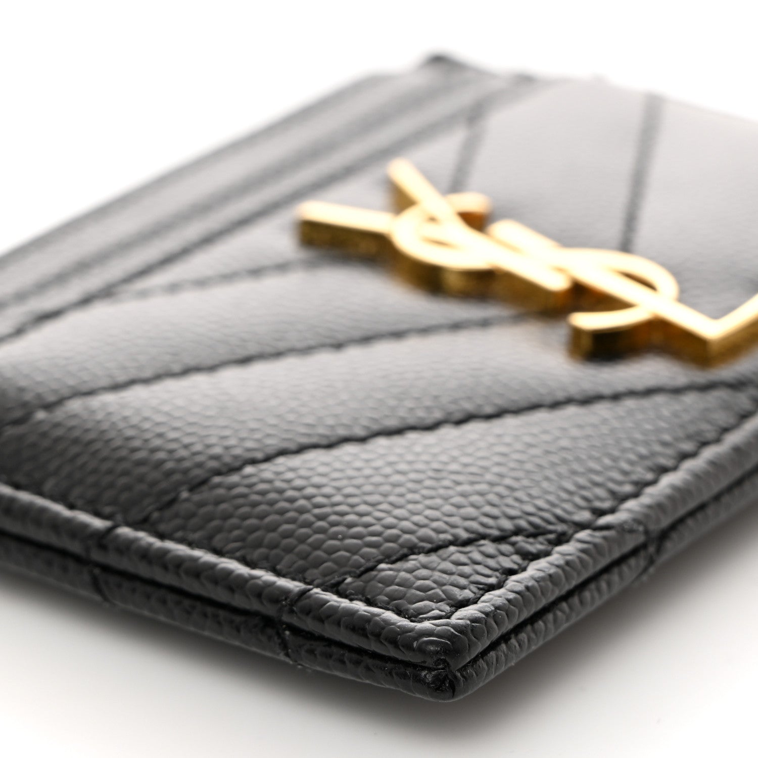 Saint Laurent Grain De Poudre Matelasse Chevron Monogram Credit Card Case Black 8 of 9