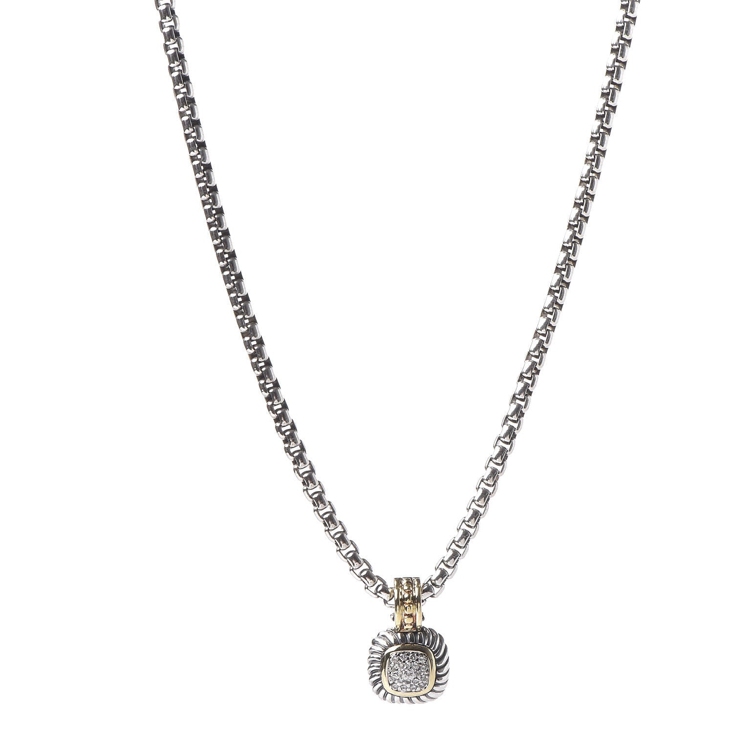 David Yurman Sterling Silver 18K Yellow Gold Diamond 7mm Albion Pendant Necklace 1 of 6