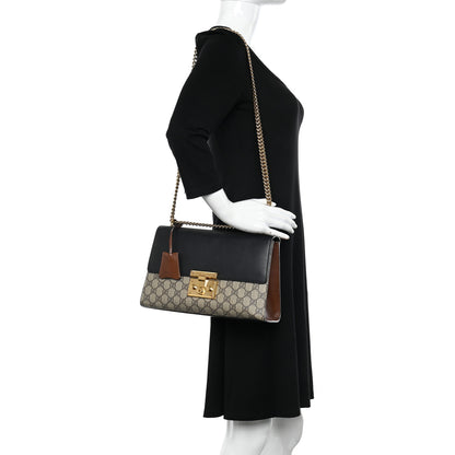 Gucci GG Supreme Monogram Calfskin Medium Padlock Shoulder Bag Beige Black Cuir 2 of 12