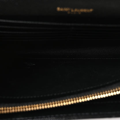Saint Laurent Grain De Poudre Matelasse Chevron Monogram Chain Wallet Black 4 of 8
