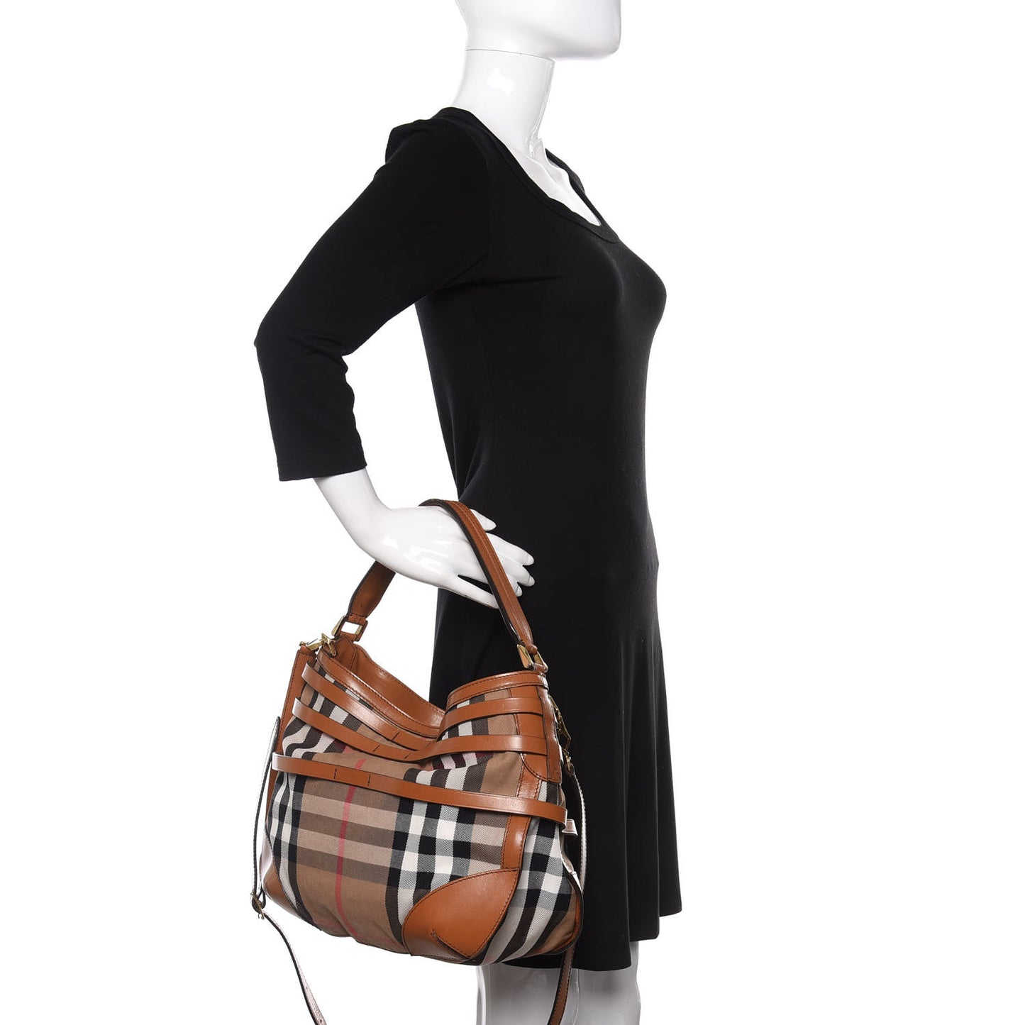 House Check Bridle Calfskin Small Dutton Hobo Light Tan
