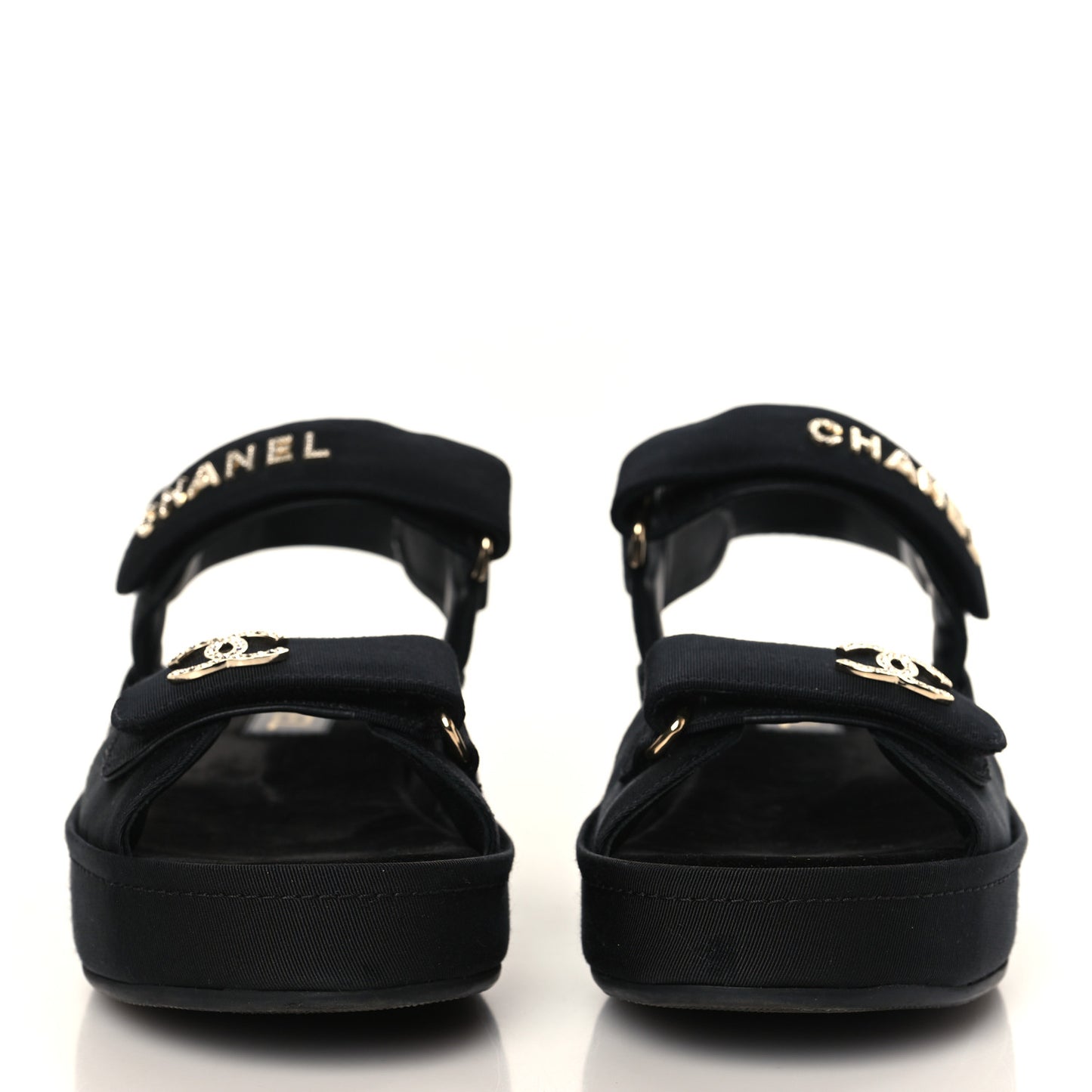 Grosgrain Crystal Logo Platform Sandals 38 Black