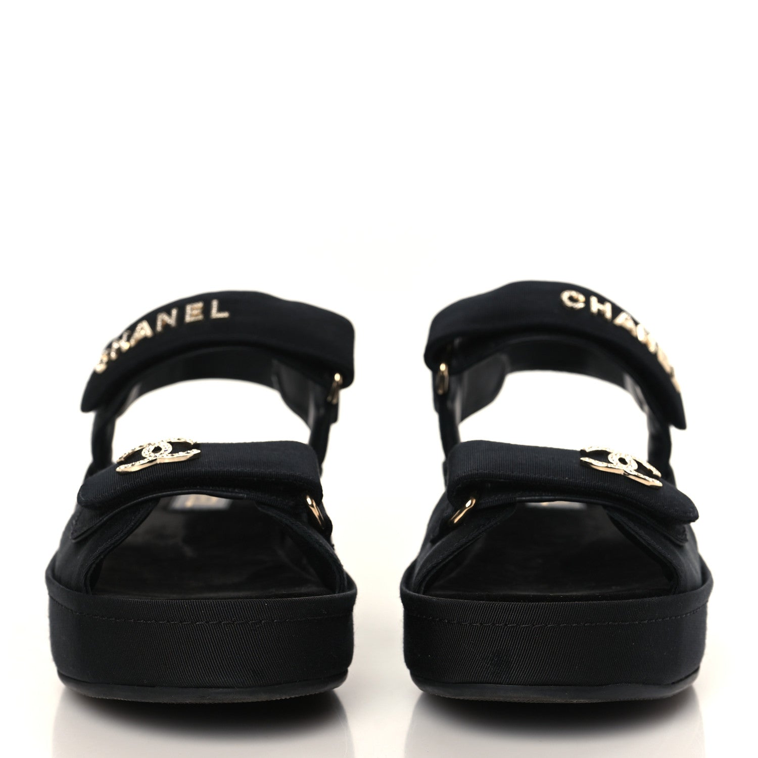 Chanel Grosgrain Crystal Logo Platform Sandals 38 Black 2 of 8