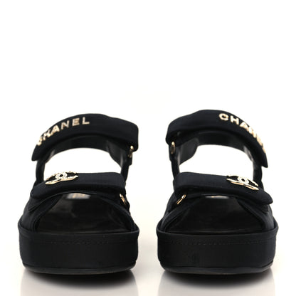 Chanel Grosgrain Crystal Logo Platform Sandals 38 Black 2 of 8