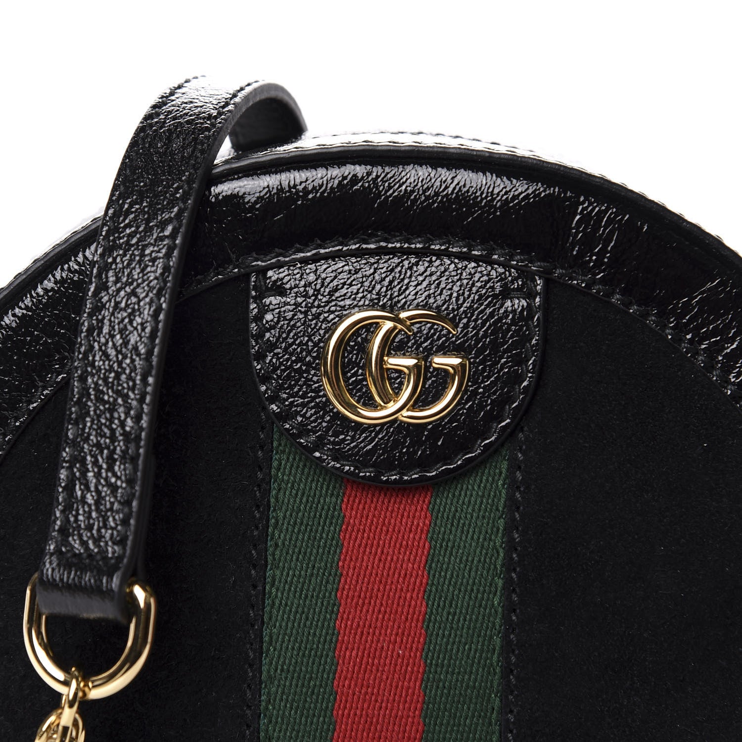 Gucci Suede Patent Web Mini Ophidia Round Shoulder Bag Black 10 of 10