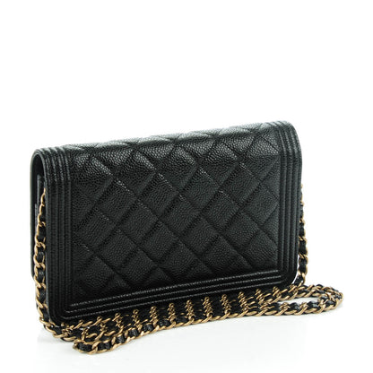 Chanel Caviar Quilted Boy Wallet On Chain WOC Black 3 of 8