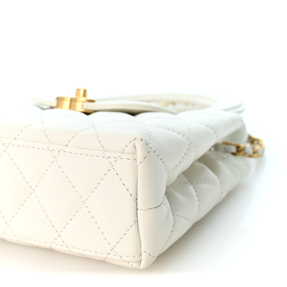 Shiny Aged Calfskin Quilted Nano Kelly Shopper White