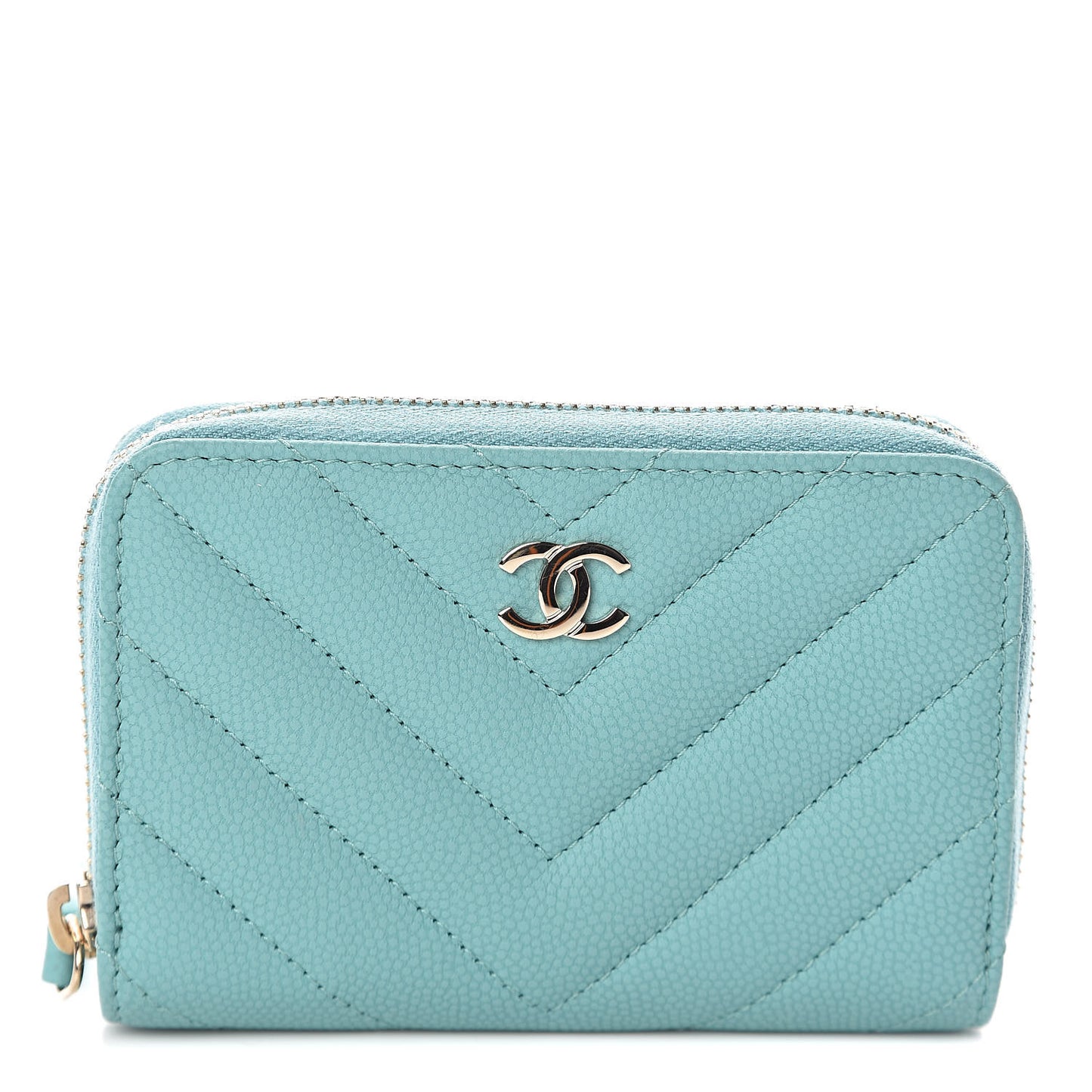 Caviar Flat Chevron Quilted Zip Coin Purse Green