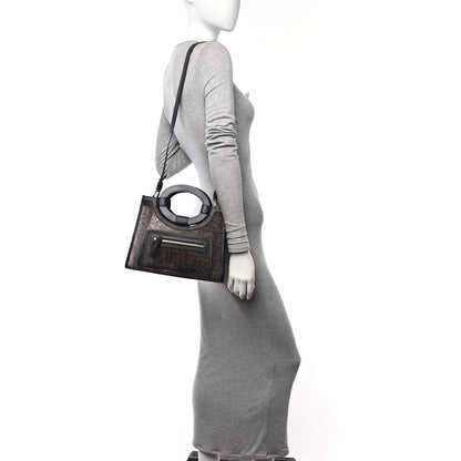 Fendi Mesh Vitello Century Cuoio FF 1974 Small Runaway Shopper Tote Marrone Black Ebano 2 of 8