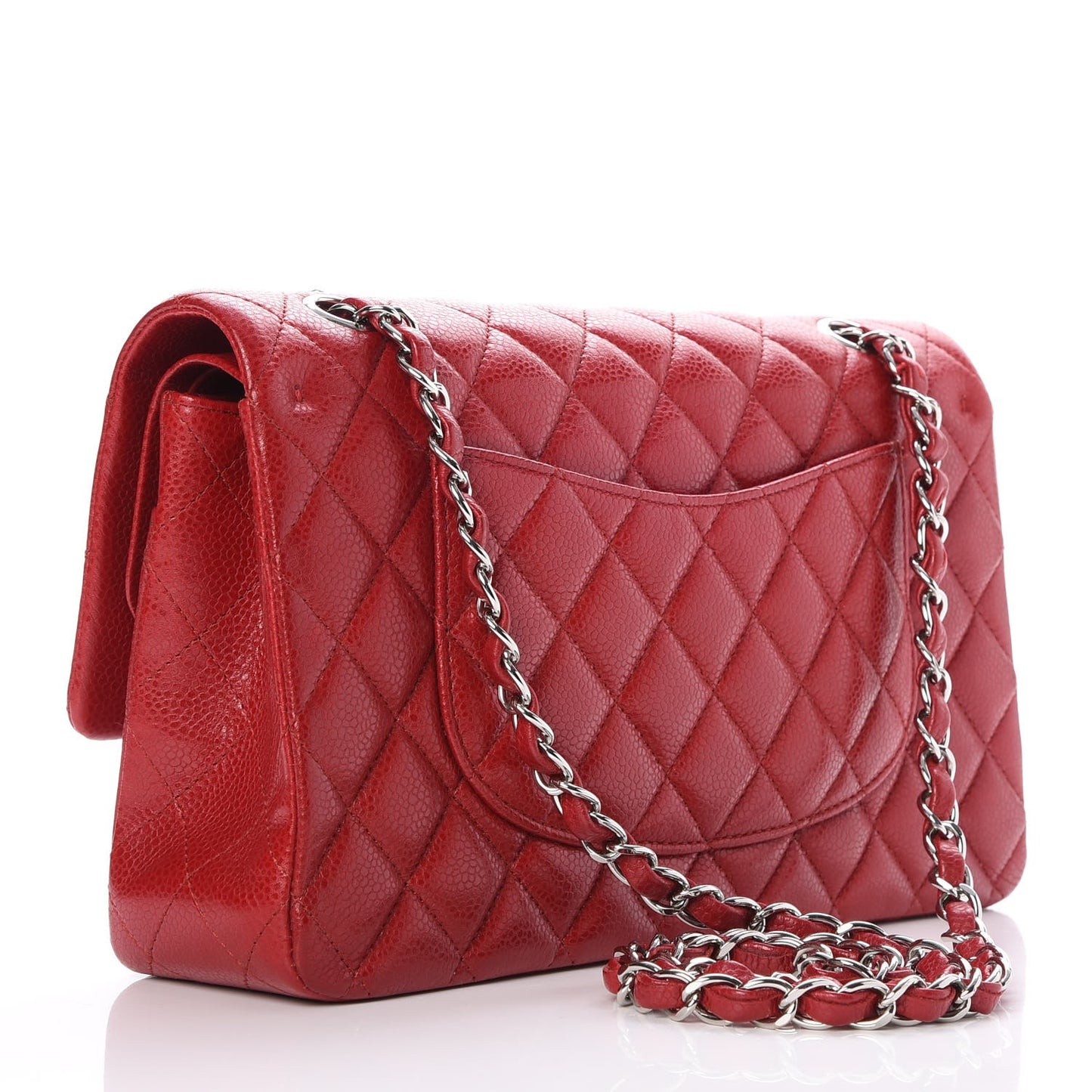 Caviar Quilted Medium Double Flap Red