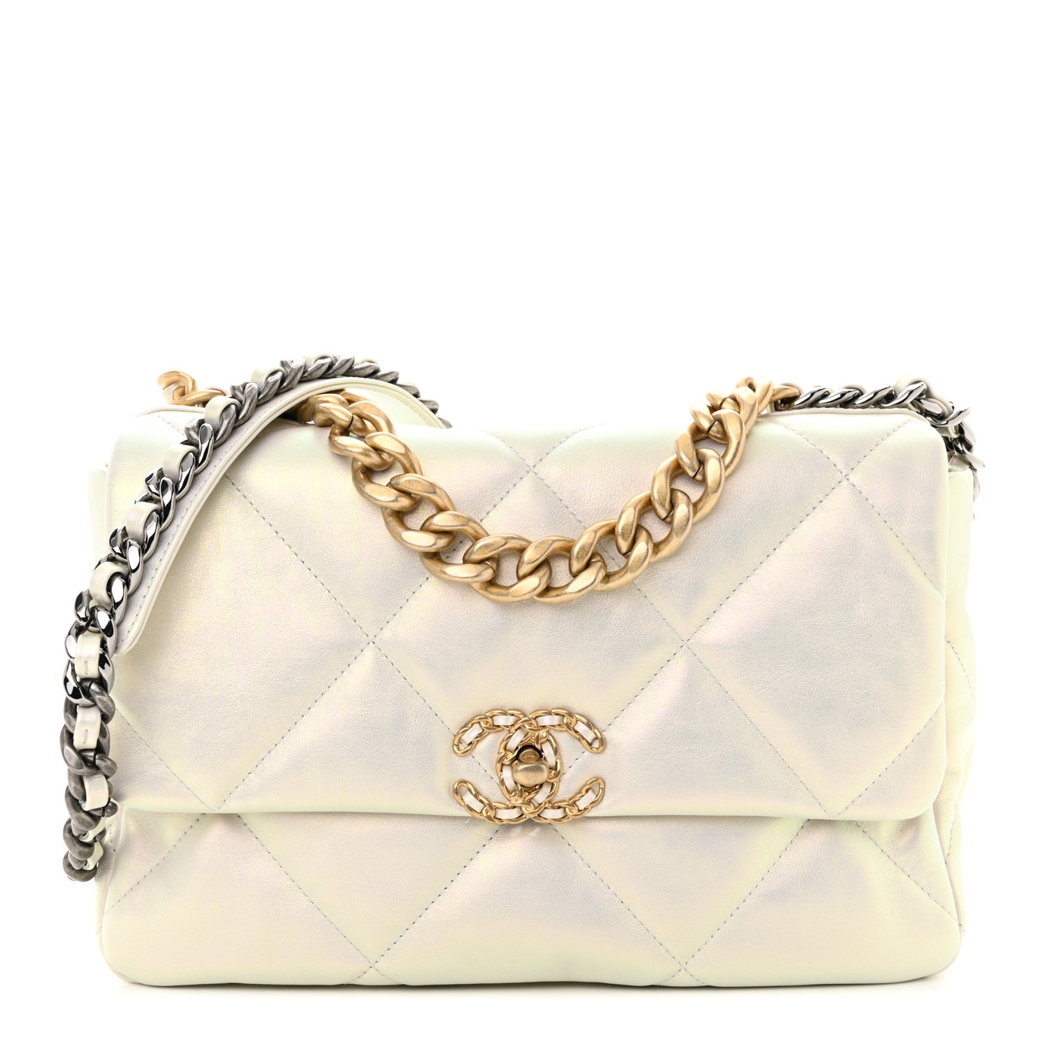 Chanel Iridescent Calfskin Quilted Large Chanel 19 Flap White 1 of 11