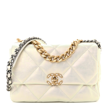 Chanel Iridescent Calfskin Quilted Large Chanel 19 Flap White 1 of 11